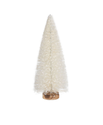 Off white bottle brush tree with snow glitter finish, 9 in 6