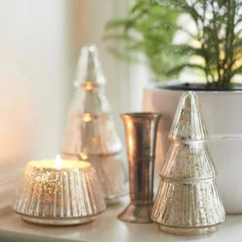 Balsam & Cedar Etched Mercury Glass Tree Candle