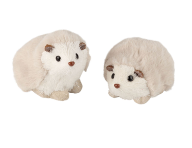 2 Asst'd beige plush and white grass hedgehog table pieces,