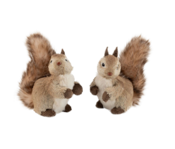 2 Asst'd grass covered squirrel table pieces with plush tails, light beige, 4.75''