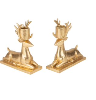 Set of 2 resin stag taper holders, antique finish