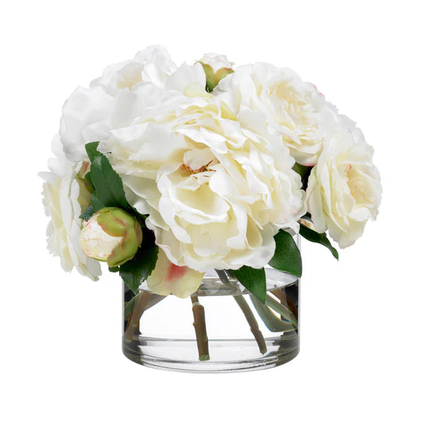 Floral Camellia & Peony Bouquet In Cylinder Vase
