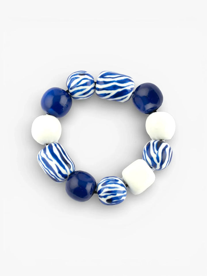 Blue Zebra Striped Bead Chunky Bracelet