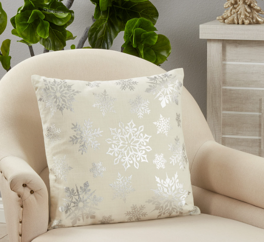 DP Foil Print Snowflake Pillow - Silver Down Filled 20"