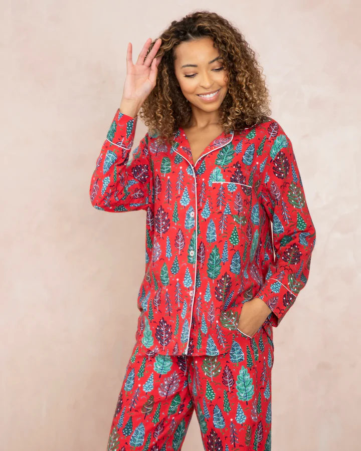 Twinkling Trees Flannel Ruby Long Sleep Set