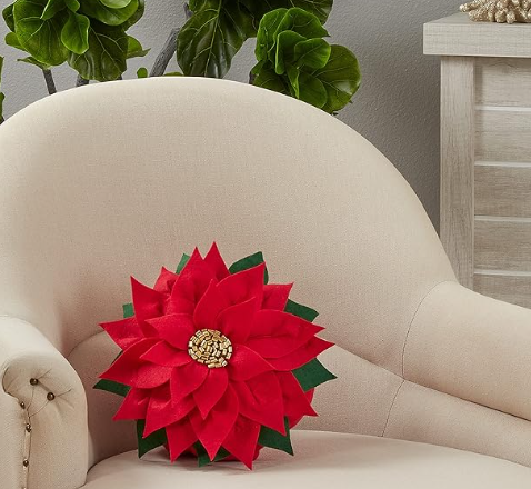 DP Felt Poinsettia Pillow - Red Poly Filled 13"