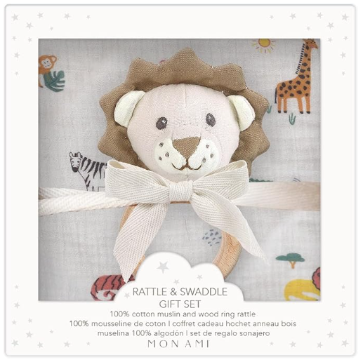 Swaddle Safari & Lion Rattle Gift Set