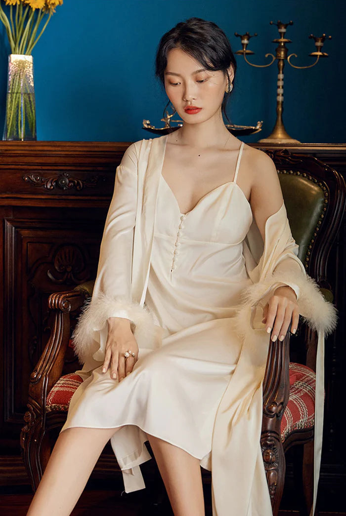 Romantic Slip and Robe White Ivory
