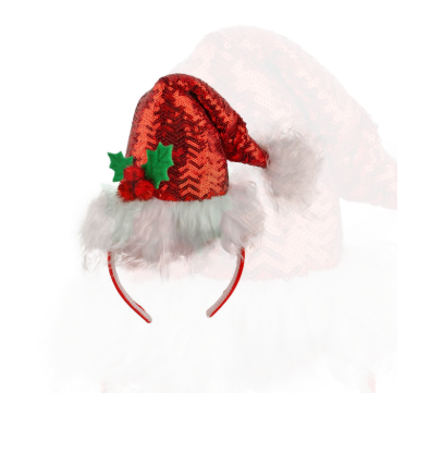 Santa Sequin Hat Headband, 9'' SET