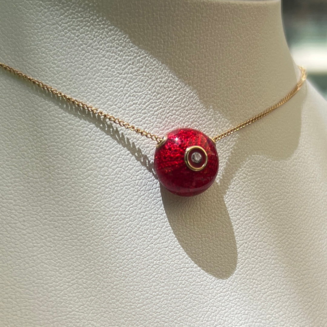 Pendant and Chains Red  Sea Urchins with Diamond on 14k