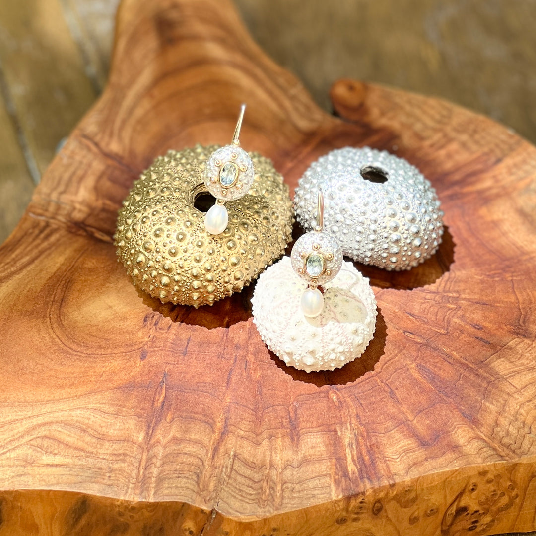 BJ-30 Studs Silver sea urchins with silver & czs
