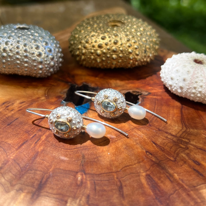 BJ-30 Studs Silver sea urchins with silver & czs