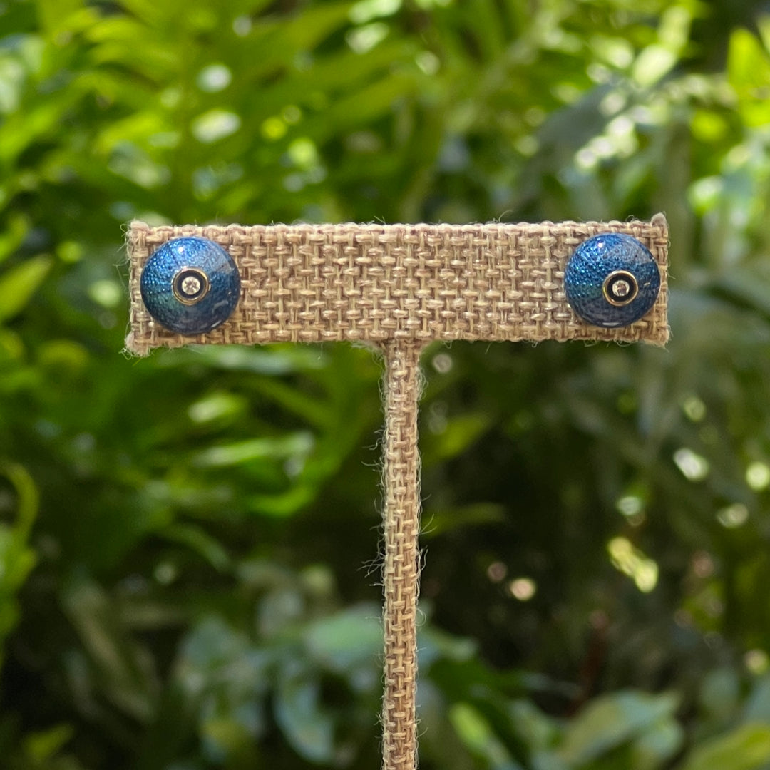 Studs Blue Sea Urchins with czs and Silver