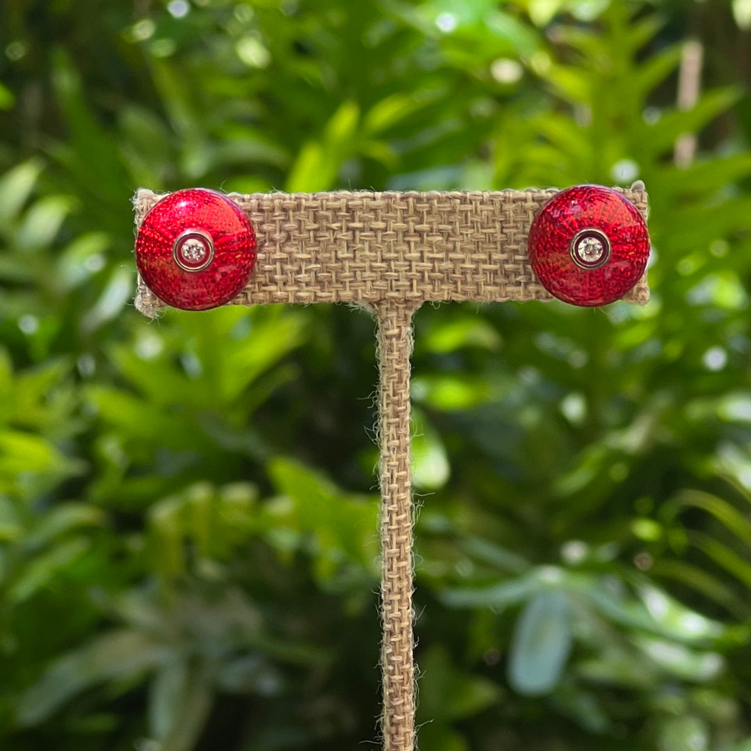 Studs Red Sea Urchins with czs and Silver