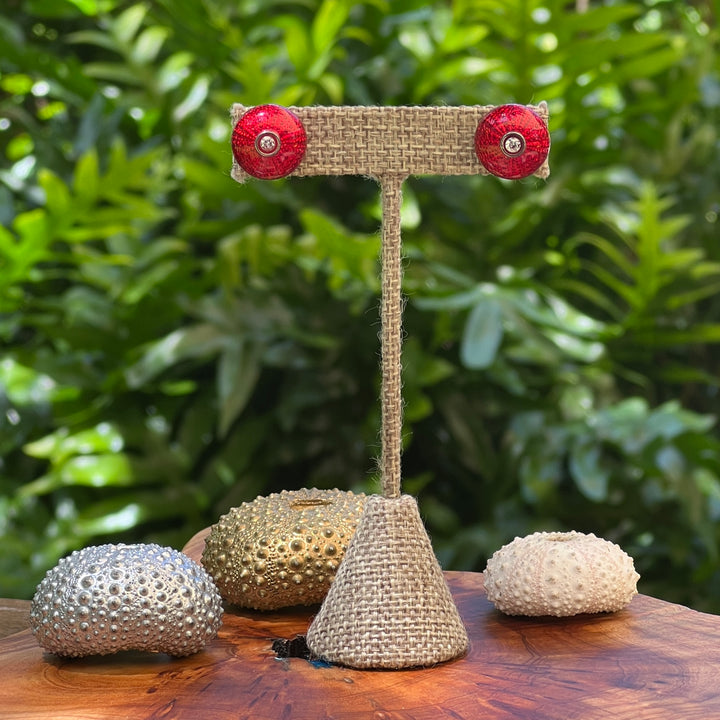 Studs Red Sea Urchins with czs and Silver