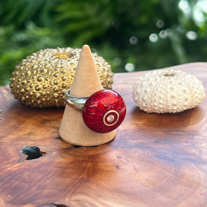 Ring Red Sea Urchins with cz Size 7.5