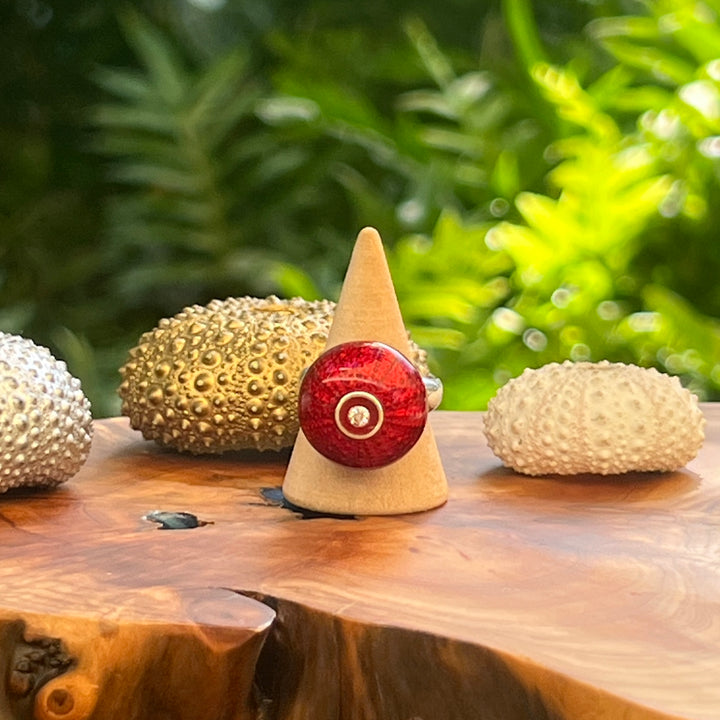 Ring Red Sea Urchins with cz Size 7.5