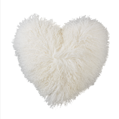 Pillow Mongolian Lamb Fur Heart | Poly Filled