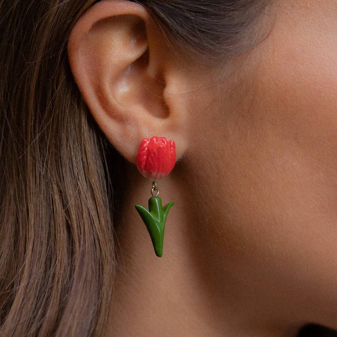 Red Tulip Drop Earrings