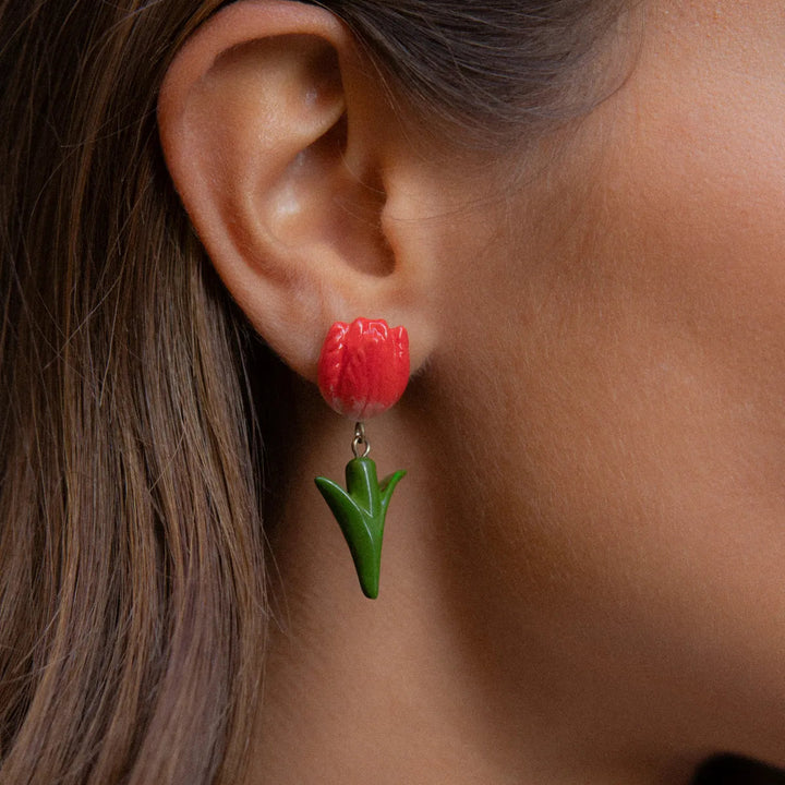 Red Tulip Drop Earrings