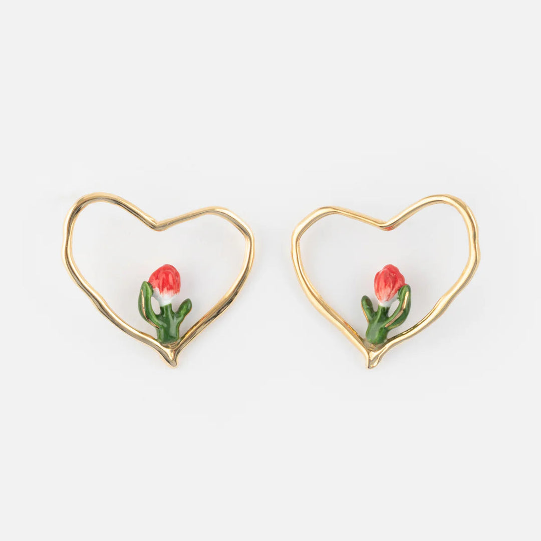 Red Tulip Heart Earrings