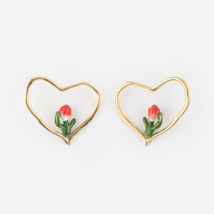 Red Tulip Heart Earrings