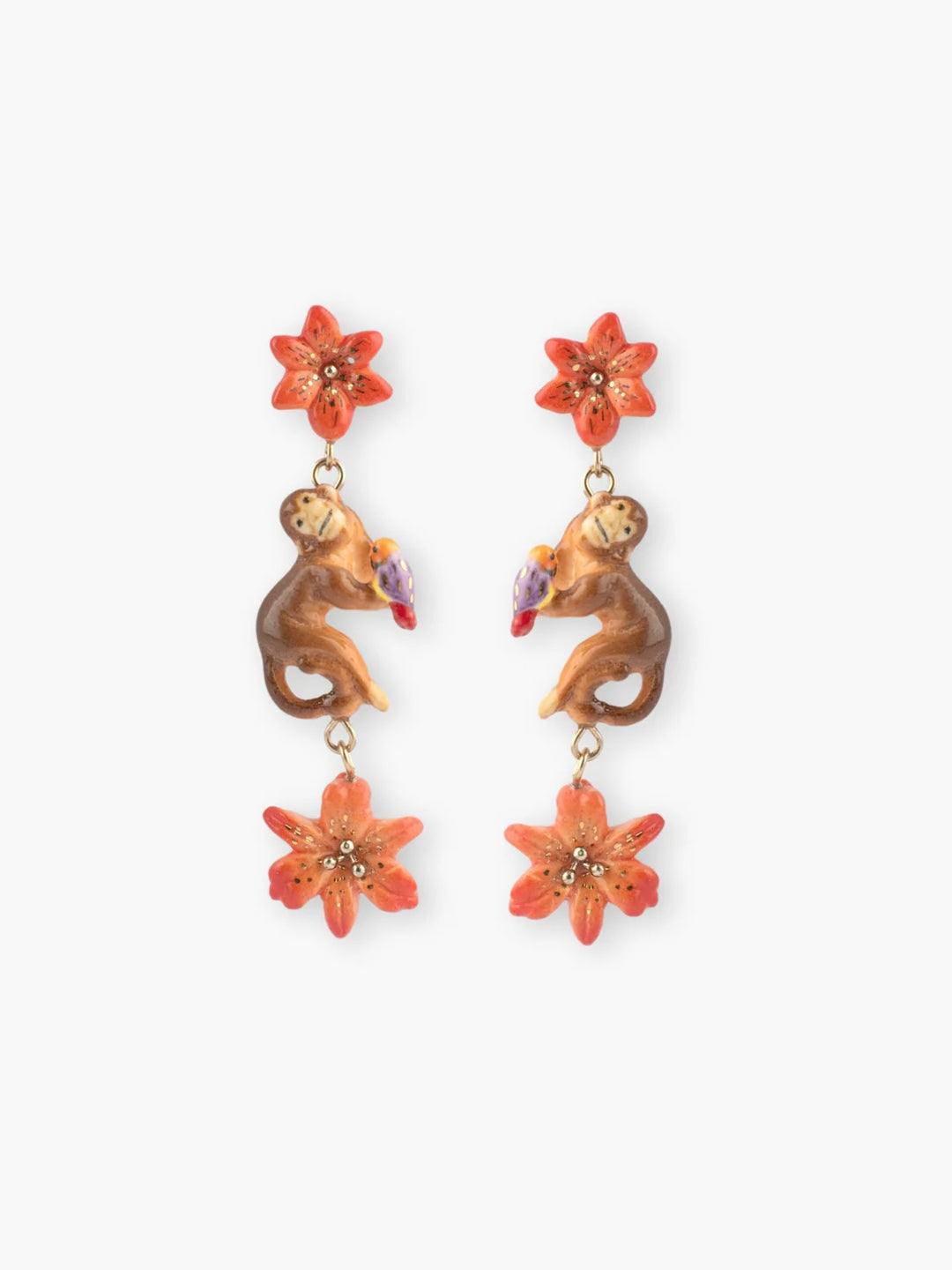 Red Lily and monkey  earrings