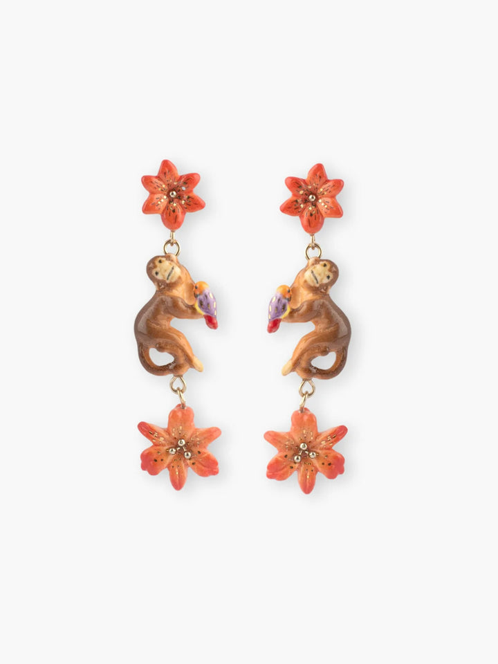 Red Lily and monkey  earrings