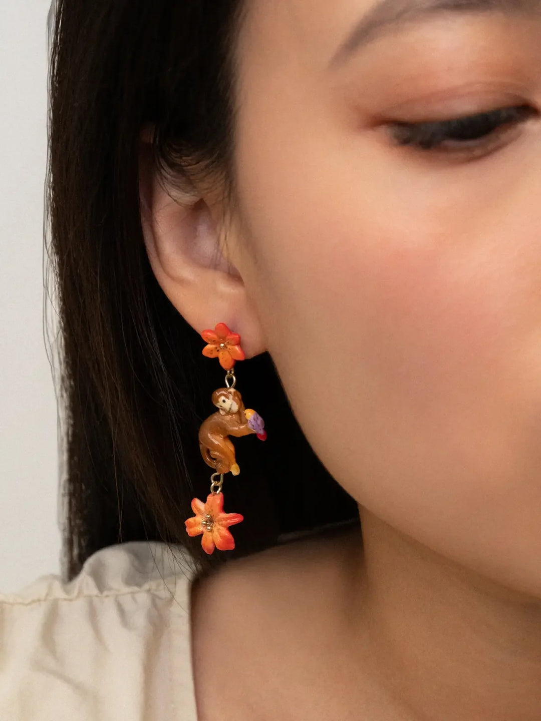 Red Lily and monkey  earrings