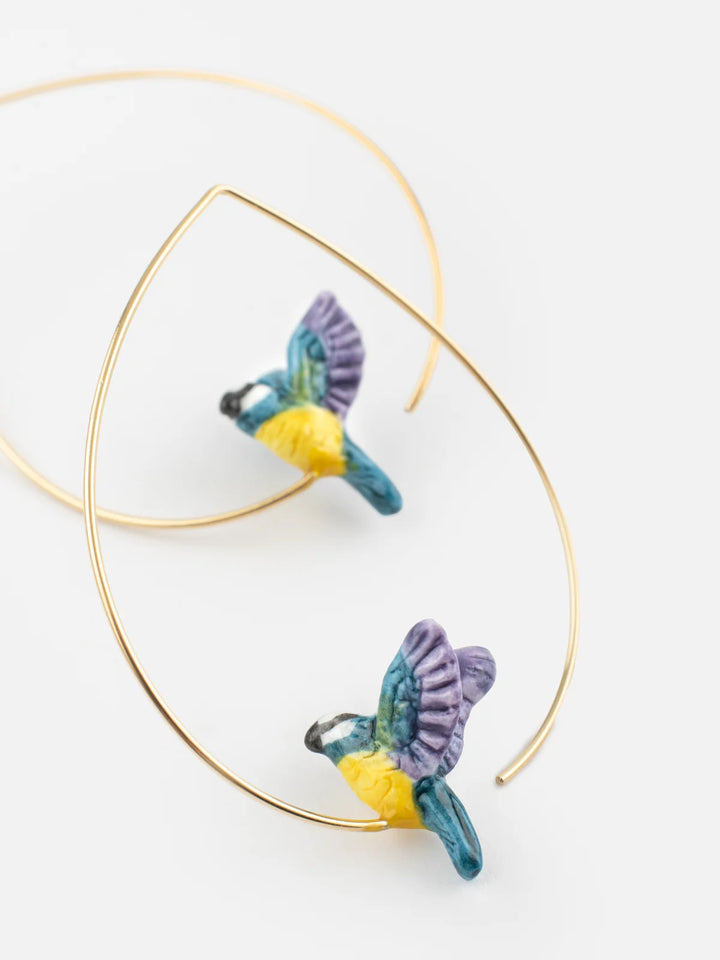 Flying Blue Tit Hoop Earrings