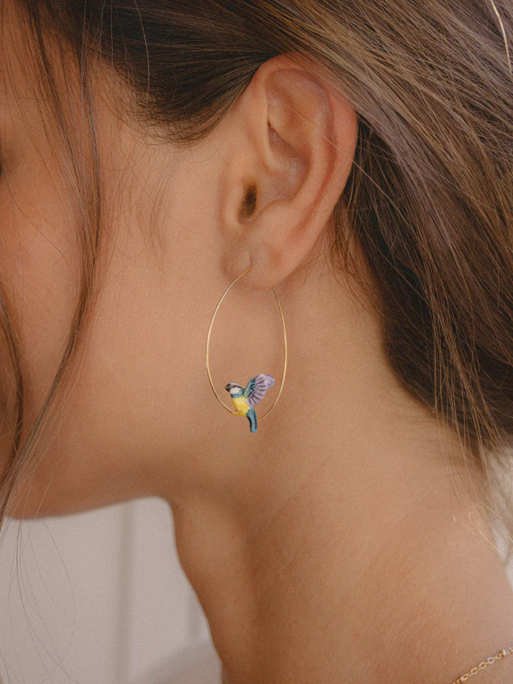 Flying Blue Tit Hoop Earrings