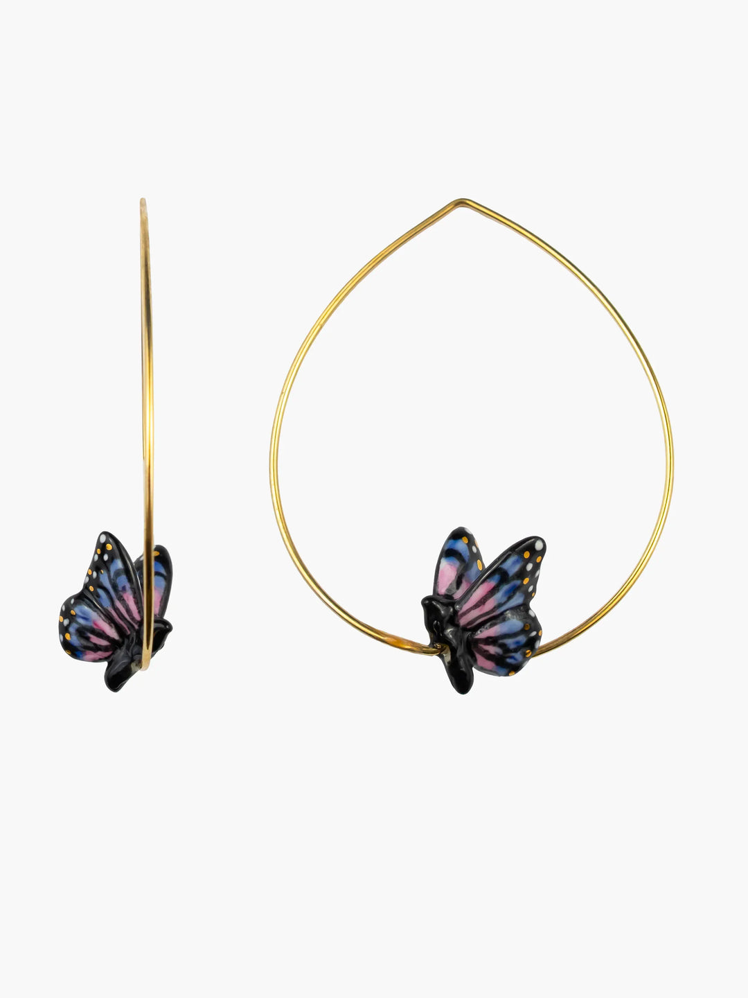 Flying Blue Moth  Hoop Earrings