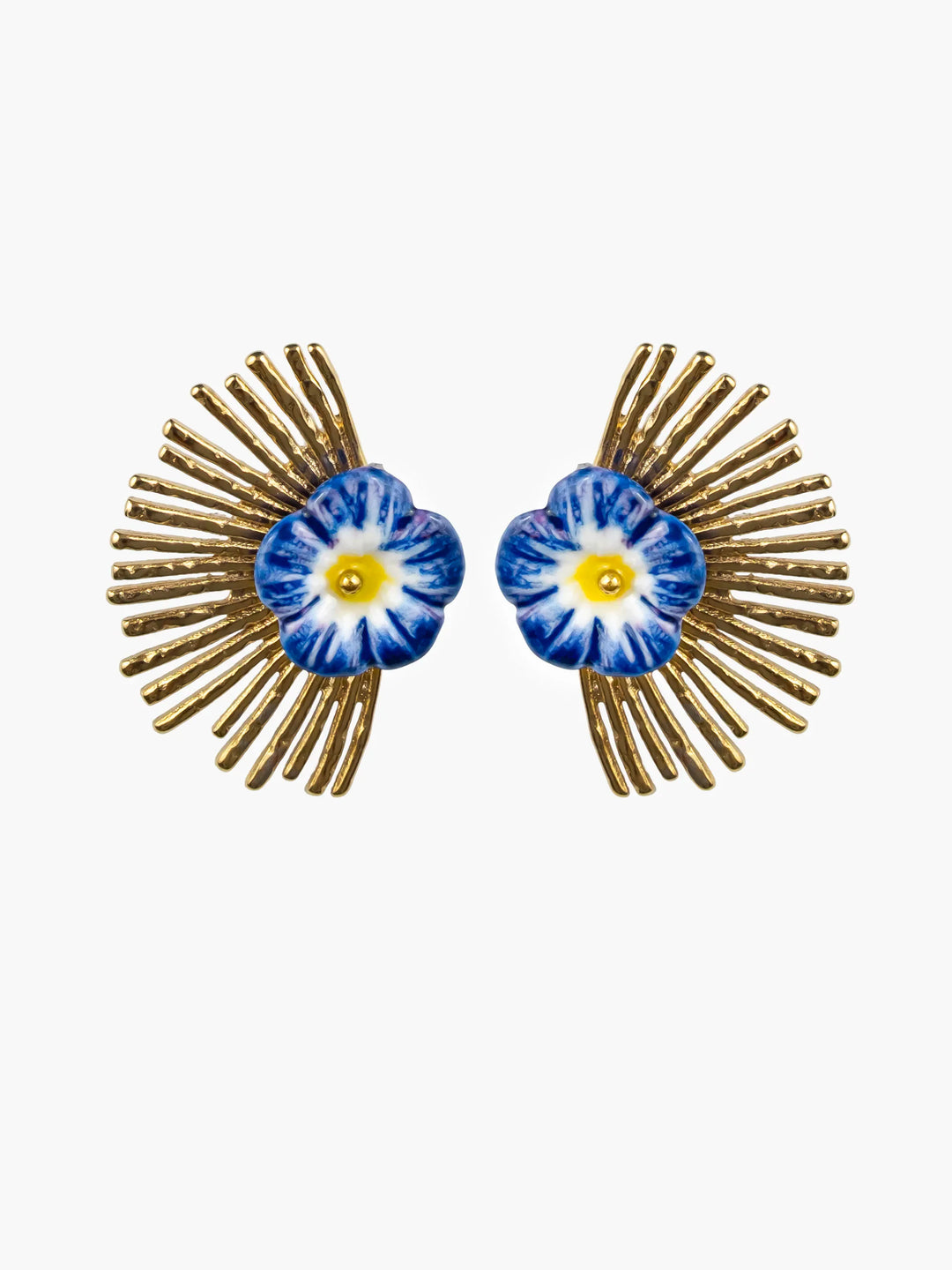 Blue Hibisus With Branches Stud Earrings