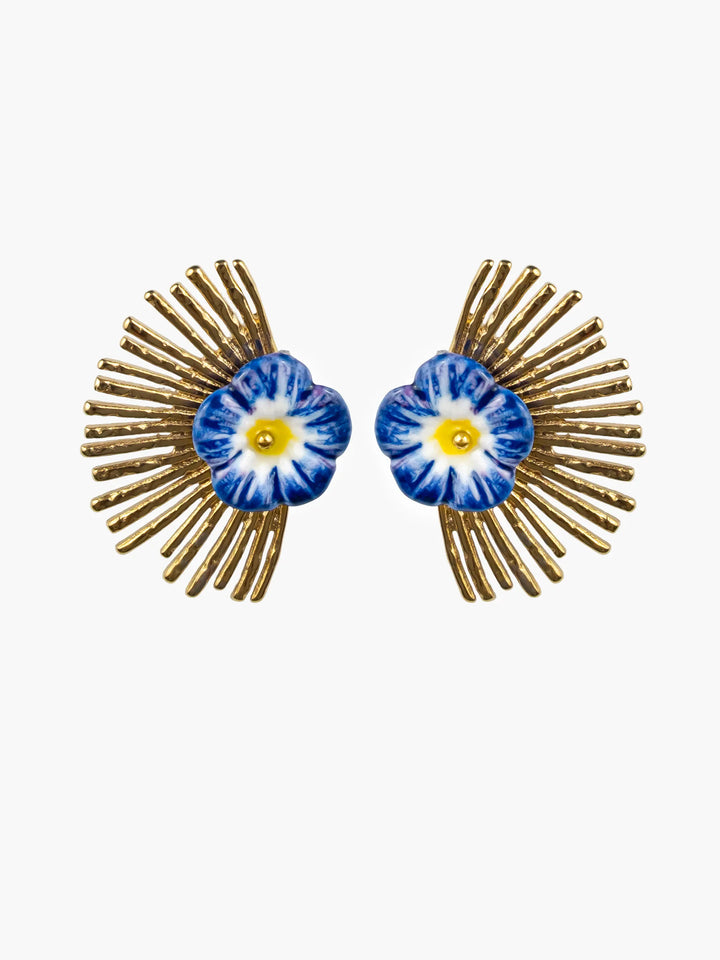Blue Hibisus With Branches Stud Earrings