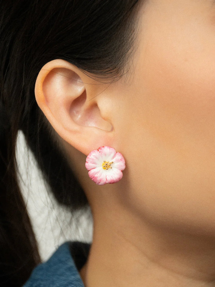 Pink Hibisus With Stud Earrings