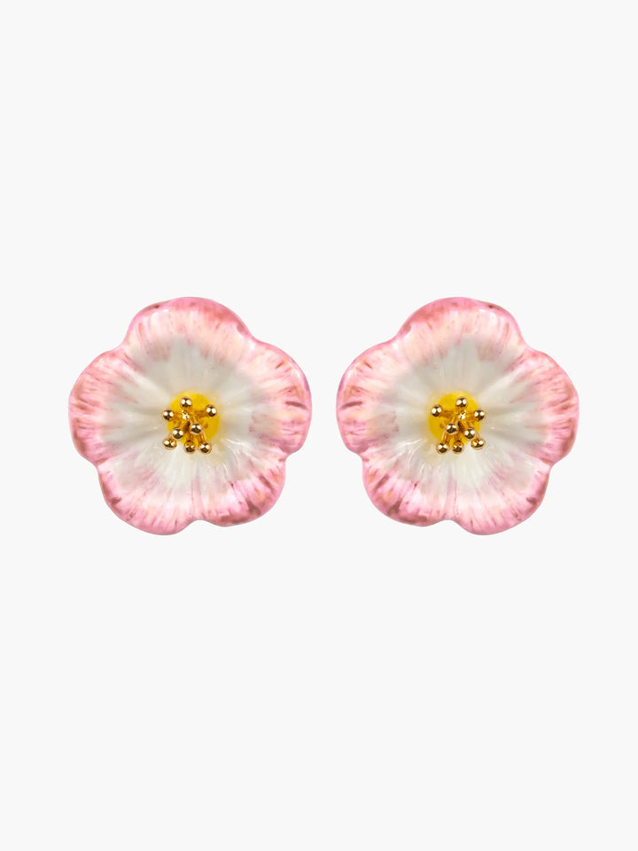 Pink Hibisus With Stud Earrings