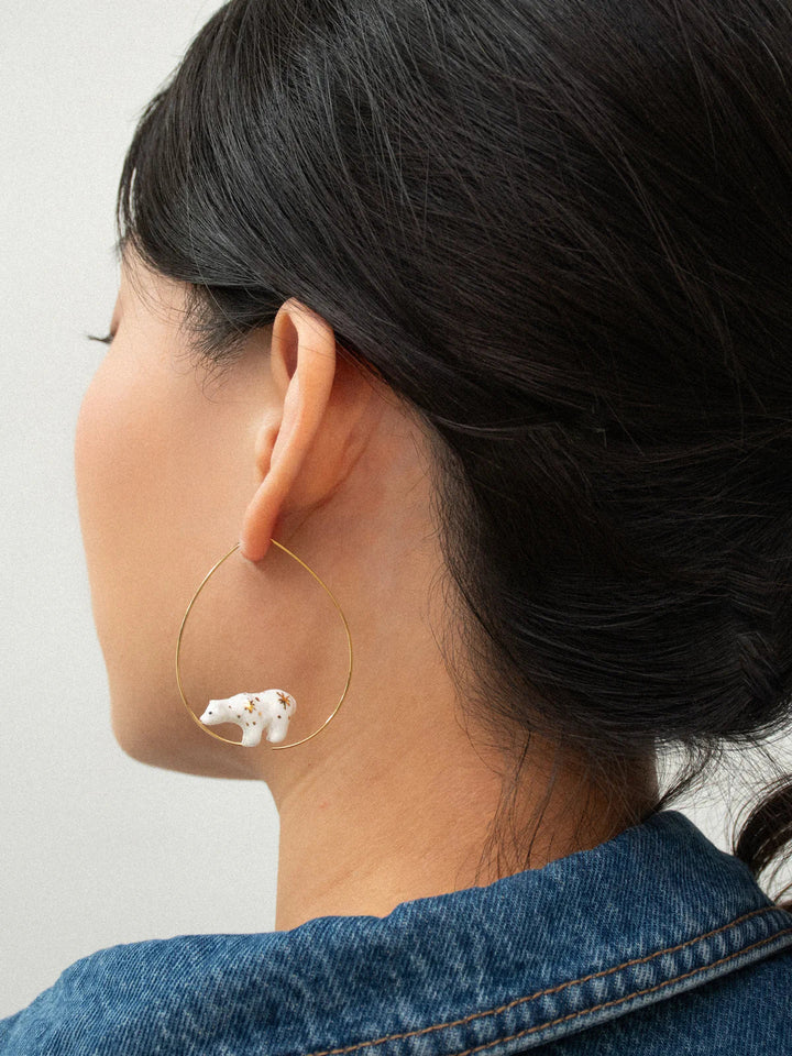 White Bear Hoop Earrings