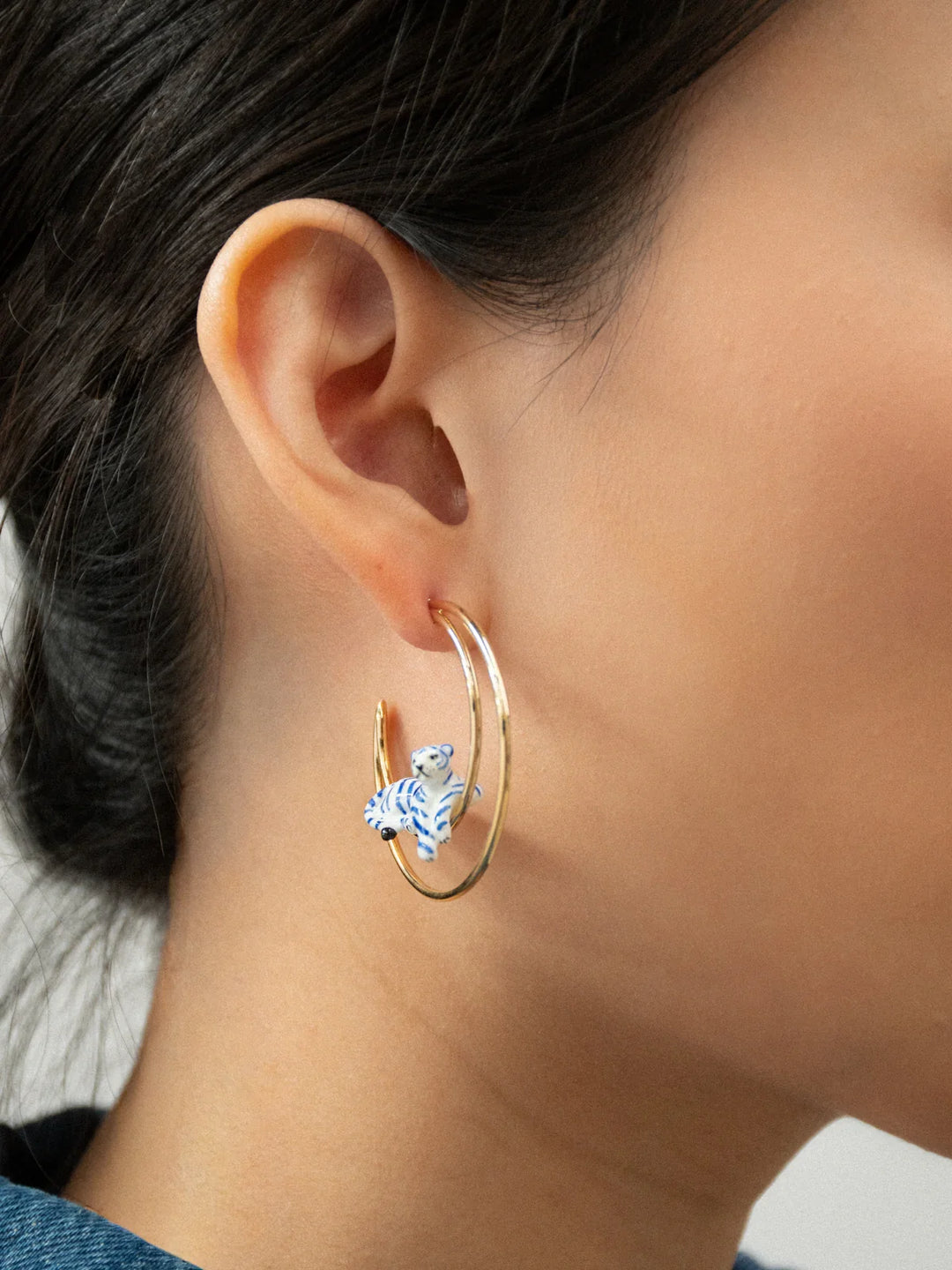 Blue Tiger Moon Hoop Earrings