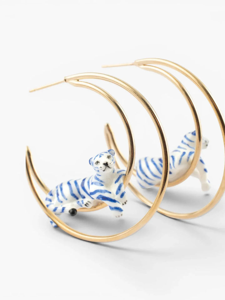 Blue Tiger Moon Hoop Earrings