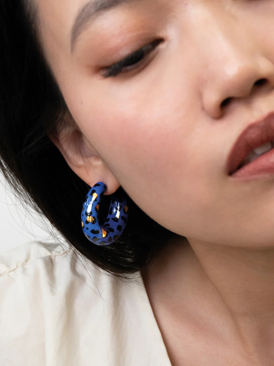 Blue Leopard Stripe Chunky Earrings