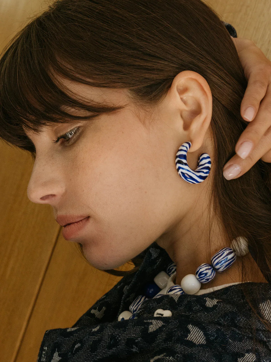 Blue Zebra Stripe Chunky Earrings