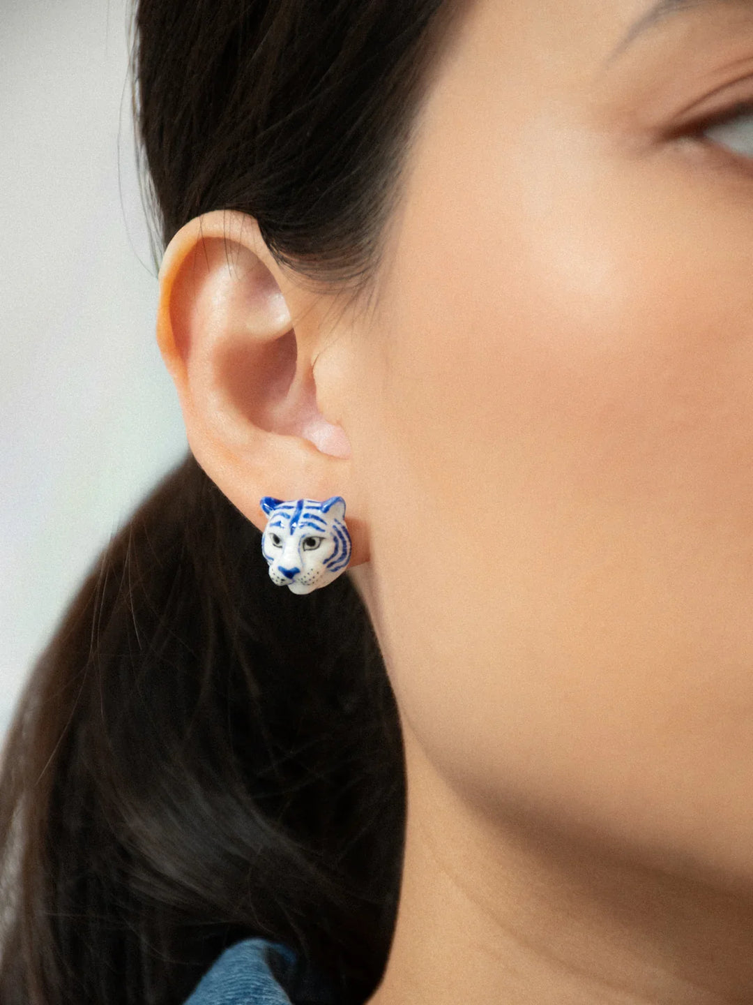 Blue Tiger Stud Earrings