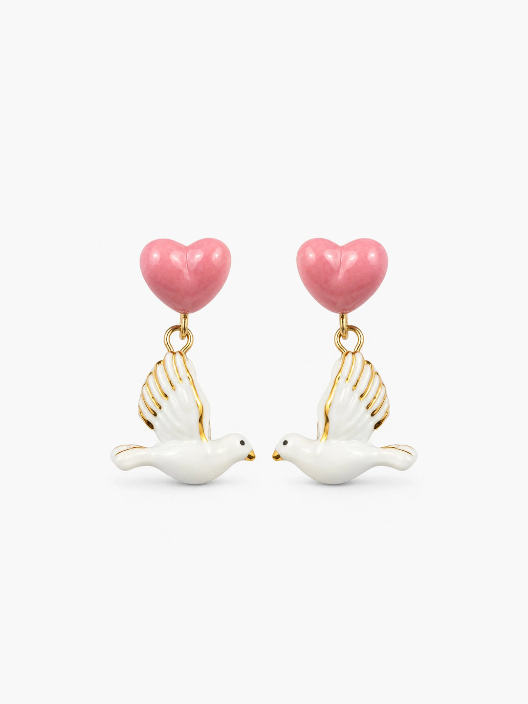Pink Heart With Dove Pendant Earrings