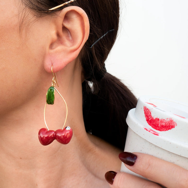 Earrings Long Pendant Cherry - Cherry Cherie