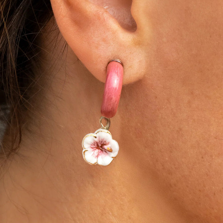 Earrings Hibiscus Pink Hoop - Aloha