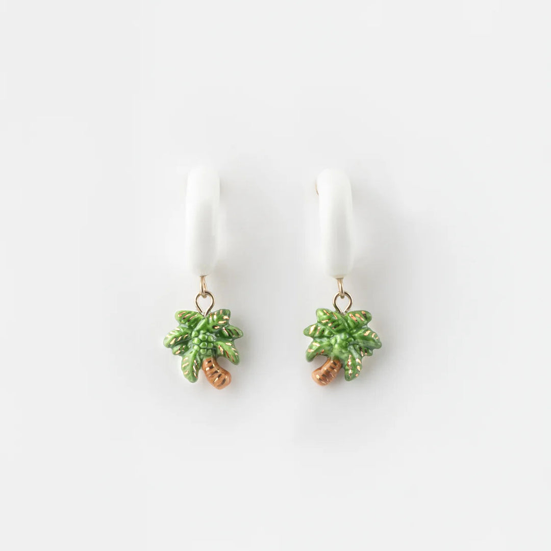 Earrings Palm Tree White Hoop - Aloha