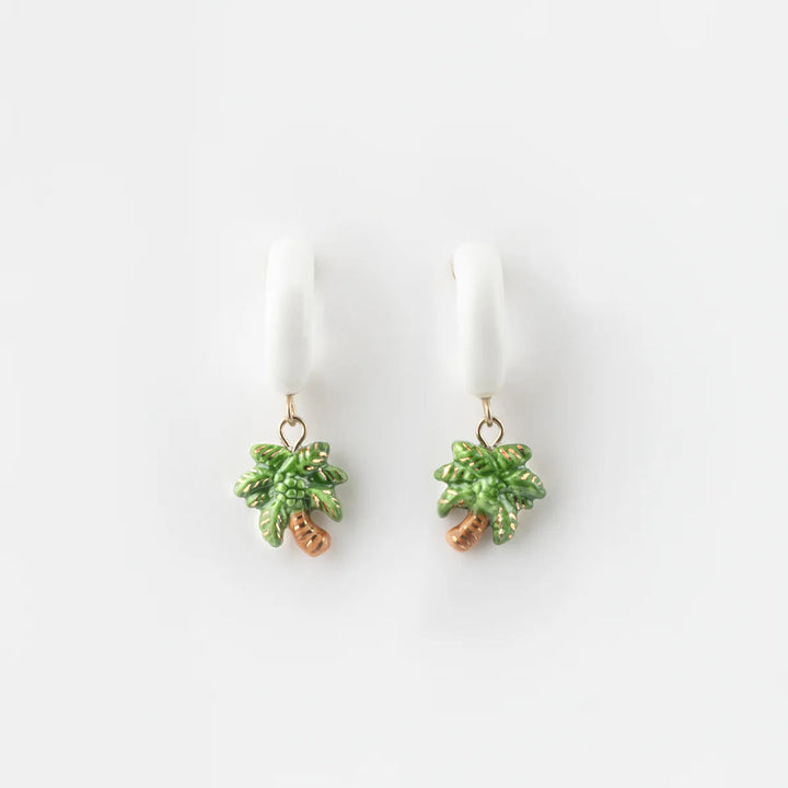 Earrings Palm Tree White Hoop - Aloha