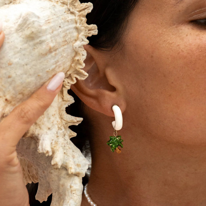 Earrings Palm Tree White Hoop - Aloha