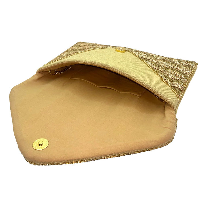 Gold Beaded Scallop Clutch