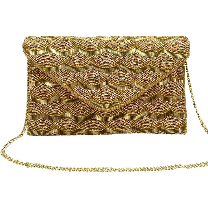 Gold Beaded Scallop Clutch